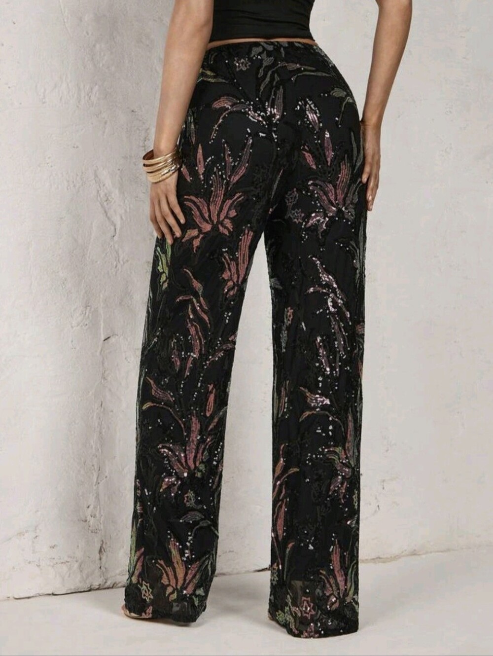 Women's Sequin Patchwork Casual Versatile Wide Leg Pants For Daily Wear